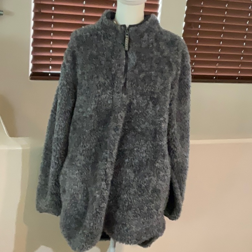 Gray Teddy Jacket with High Collar and Relaxed Fit